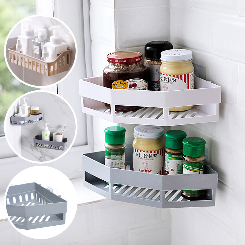 Bathroom Wall Triangular Shower Shelf Punch-free Bathroom Corner Bath Rack Multifunctional Kitchen Storage Holder Organizer