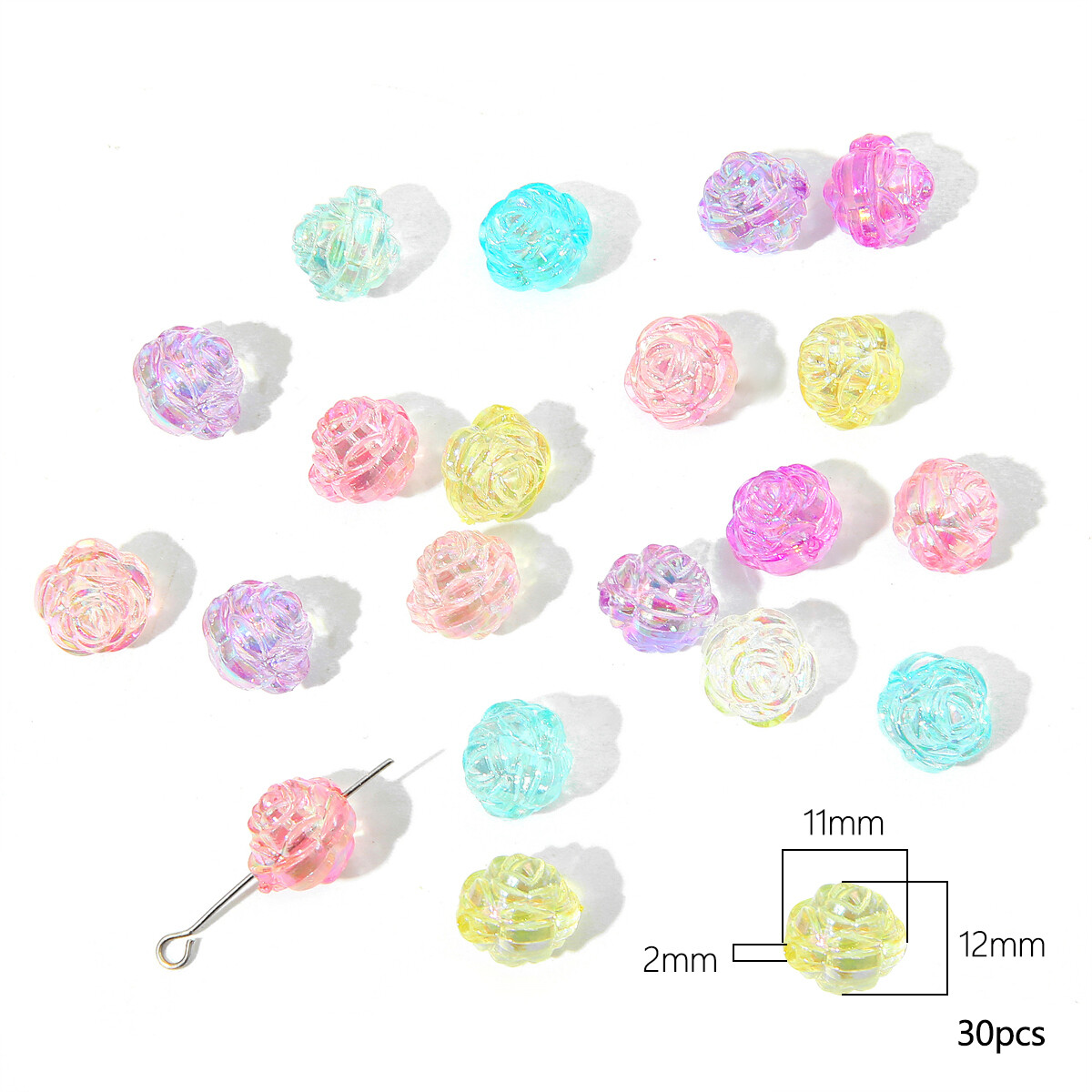 20Pcs 15mm Acrylic Five Petal Flower Beads Transparent AB Color Spacer Beads for Jewelry Making DIY Bracelet Necklace Mobile Phone Chain Accessories