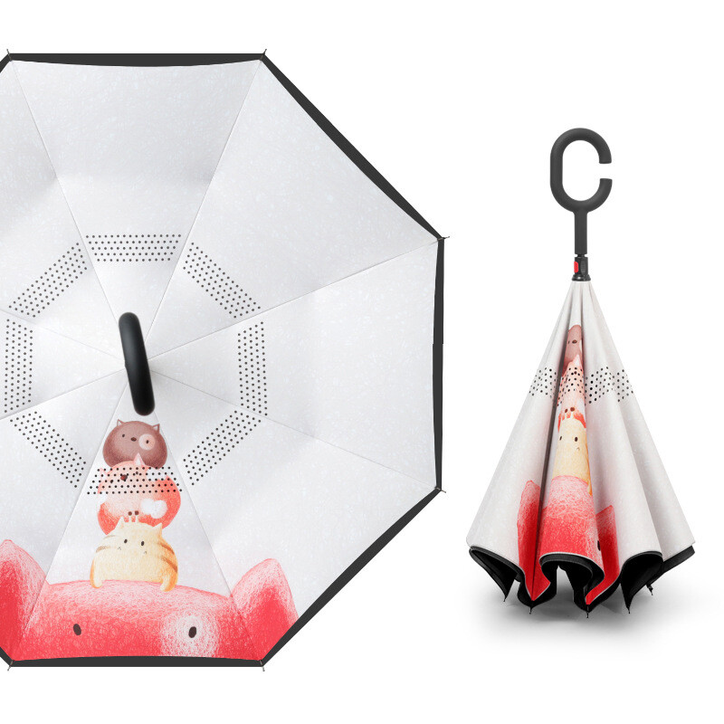 Cartoon Reverse Umbrella Kids Windproof 8 Ribs Long Handle Cute Umbrella Rain Big Double Layer Children Inverted Umbrellas Girls