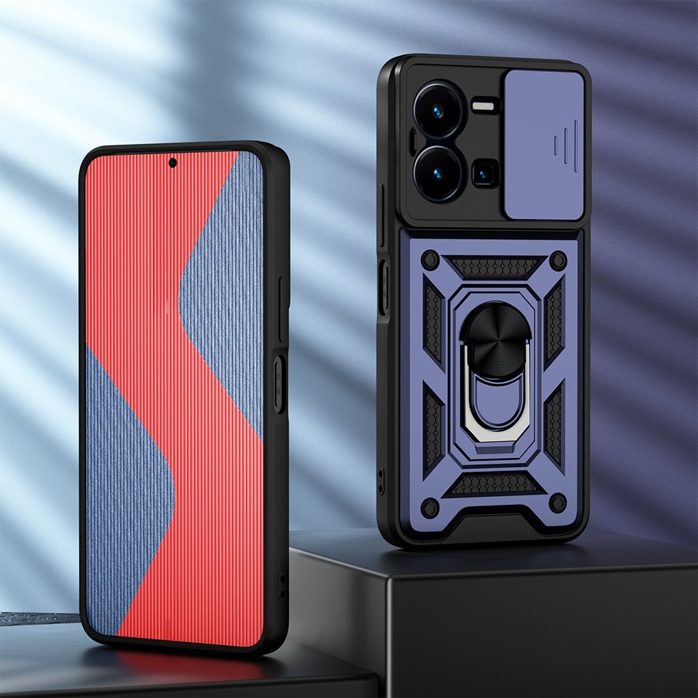 For vivo v25 v25e vivov25 vivov25e 5g 3d armor phone case ring bracket stent push window slide camera shockproof protection casing hard cover