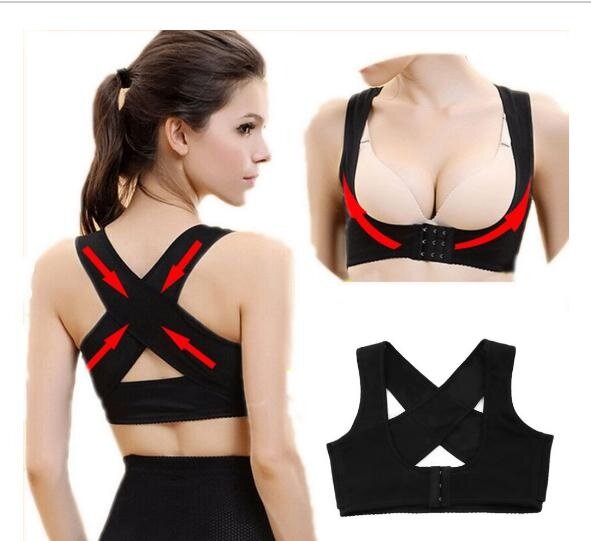 1 Pcs Jual Panas Wanita Dada Penyangga Sabuk Tali Badan Shaper Corset Posture Corrector Penjepit Tali Bahu Corrector untuk Kesehatan care-Hitam-Internasional
