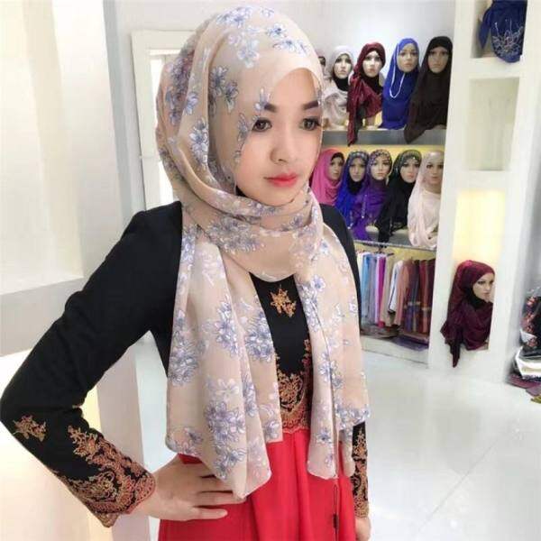 2017 Kerudung Muslim Dicetak Instan Syal Jersey Syal Kain Sifon Amiraslip Di Syal Wraps Ikat Kepala Wanita Length100cm-135cm Khaki-Intl