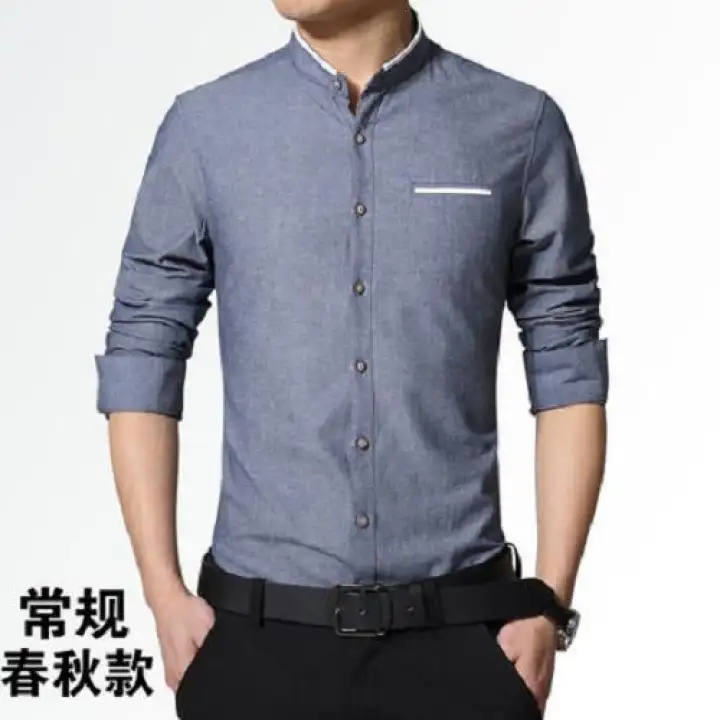 men's collarless banded collar dress shirt