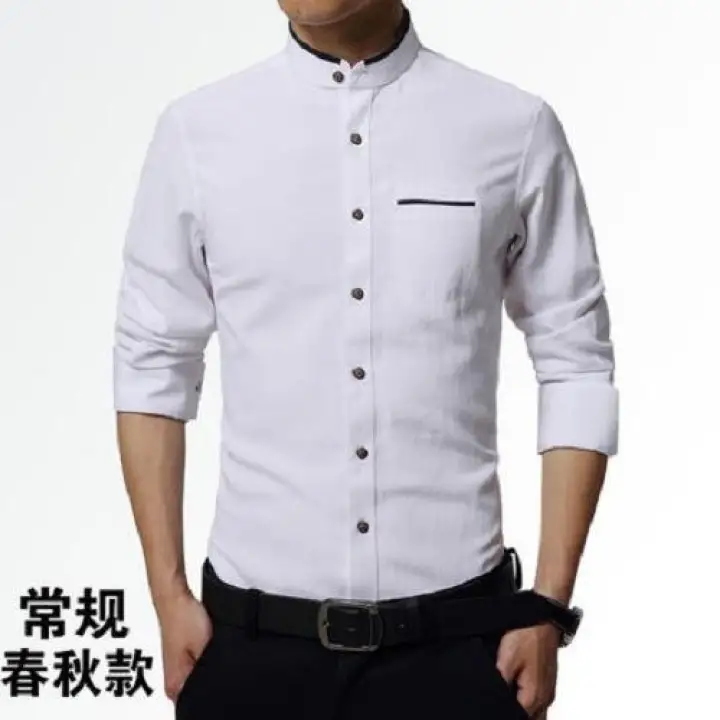 white collarless dress shirt