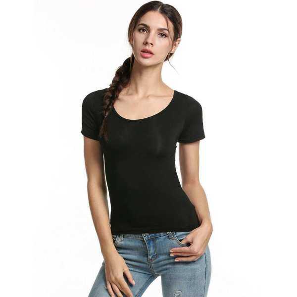 2017 New Fashion Goodshopping2015 ACEVOG Women Ladies Short Sleeve Tops Basic Lace-up Patchwork Hollow Slim Blouse Casual Tee Back