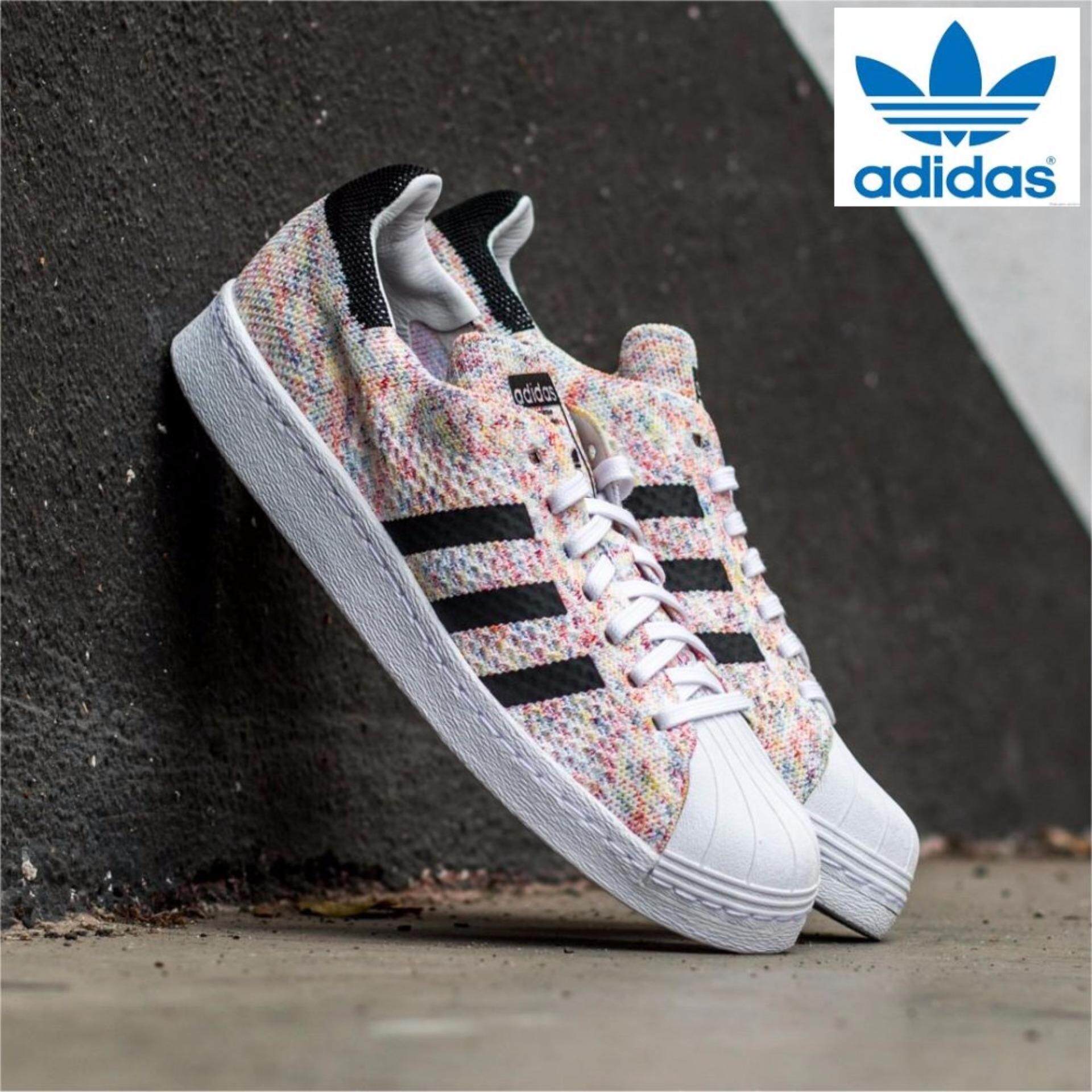 Adidas Asli SUPERSTAR 80 S Primeknit Sepatu S75845 Warna-warni/Putih-Internasional
