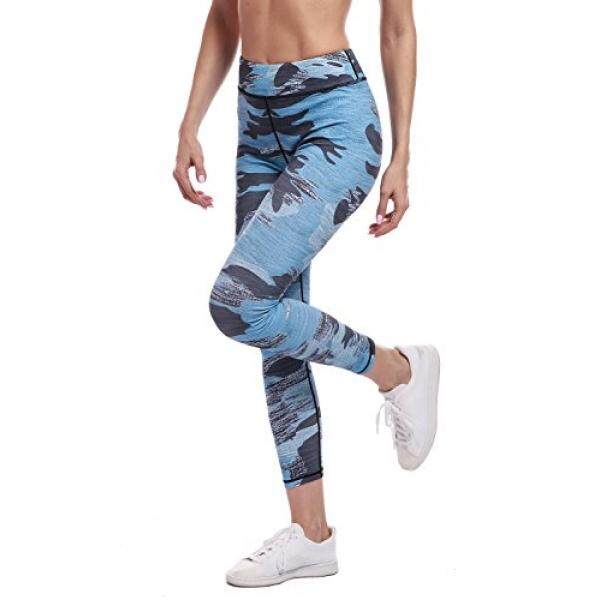 Amesport Amesport Wanita Tinggi Pinggang Legging Dicetak Camo Panjang Penuh untuk Yoga Jogging Kerja-Biru, S-Internasional