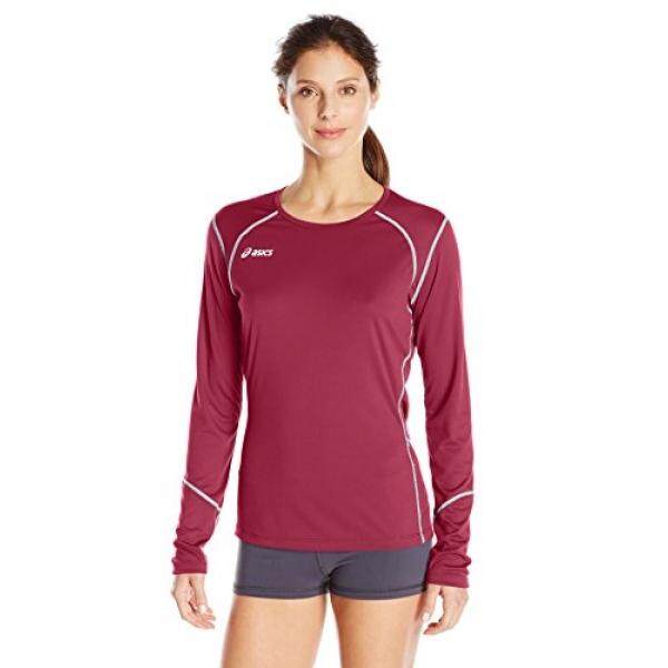 Asics Wanita Volleycross Bomber Lengan Panjang Jersey, Kardinal/Baja Grey,-Internasional