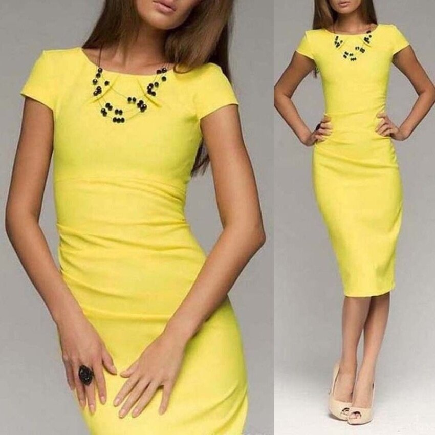 AW Musim Panas Wanita Elegan Kerja Gaun Tangan Pendek O Leher Zippercasual Sepanjang Lutut Bodycon Paket