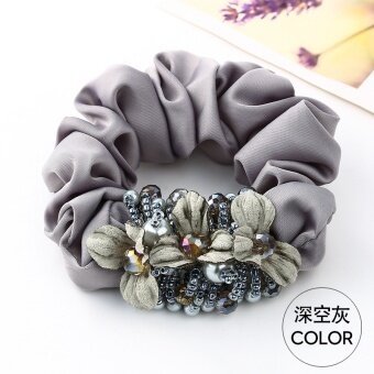 Kain Manik-manik Bunga Kasar Para Akar Rumput Diikat Ponytail Aksesoris Rambut Tousheng Tali Rambut Tousheng Karet Tali Aksesoris rambut Perhiasan (Dalam Ruang Gray) -Internasional