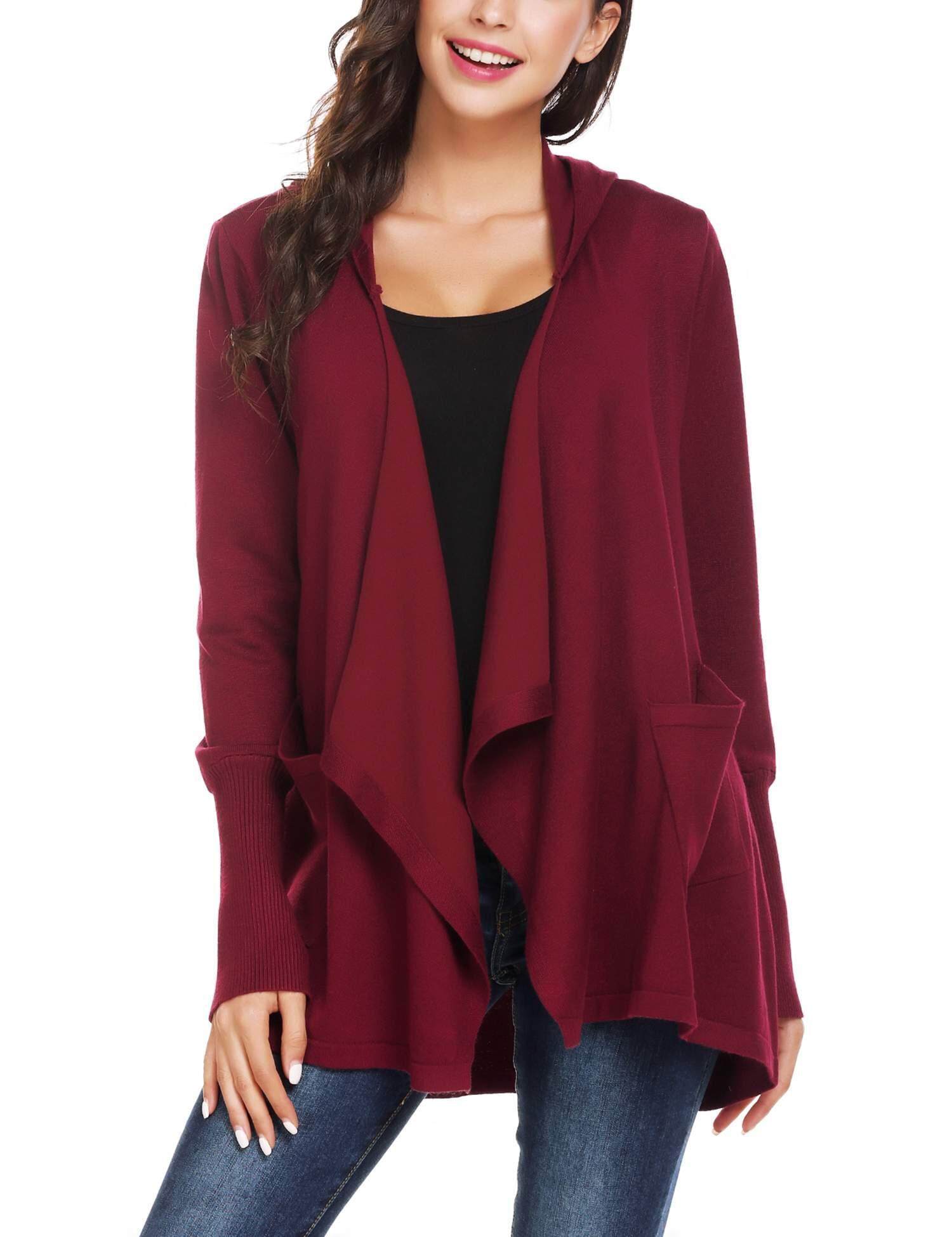 Zeagoo Womens Long Sleeve Draped Open Front Cardigan Sweater with Pockets