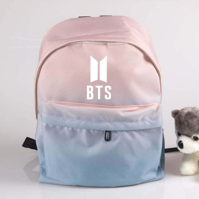 BTS K-POP STAR Wanita Kasual Modis Berwarna Merah Muda-Biru Gradient Atas Pegangan Tas Ransel Siswa Tas Bahu-Internasional