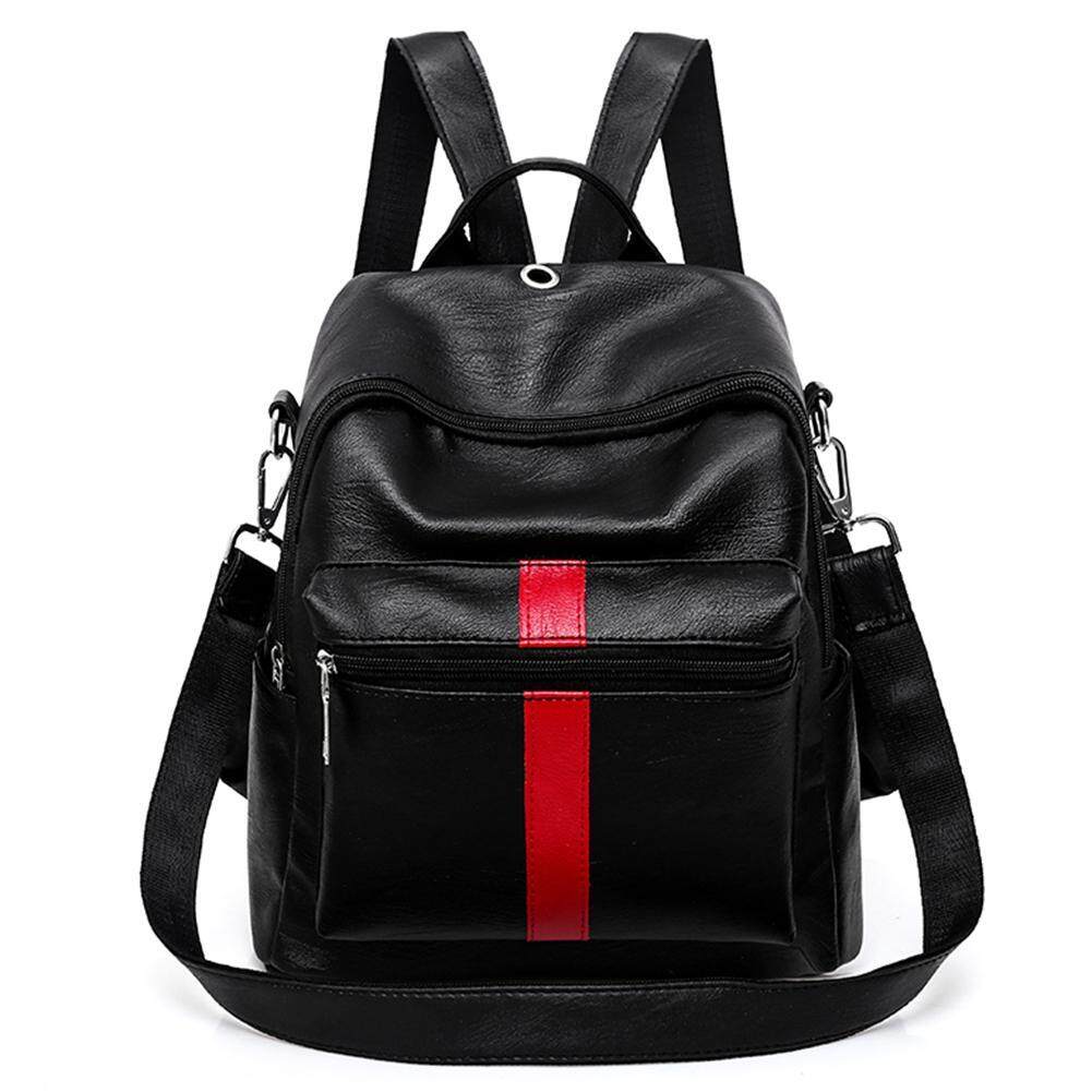 Kasual Wanita Ransel Kulit PU Hitam Tas Gadis Kasual Tas Perjalanan Back Pack-Intl