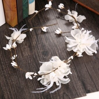 Murah Rotan Wreath Pengantin Bulang Korea Benang Sutera Rambut Tali Pernikahan Sen Wanita Laut Pantai Kepala Bunga dengan Aksesoris (krem) -Internasional