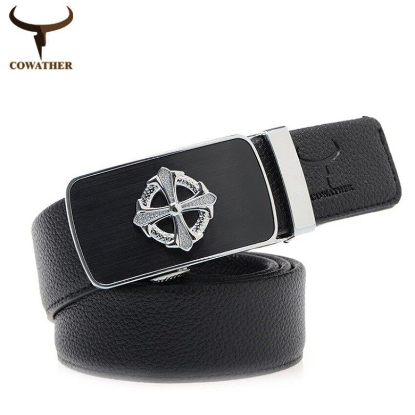 COWATHER 100% genuine leather belts for men 2018 Brand men beltAutomatic buckle grain pattern sliver star arrow free shipping - intl