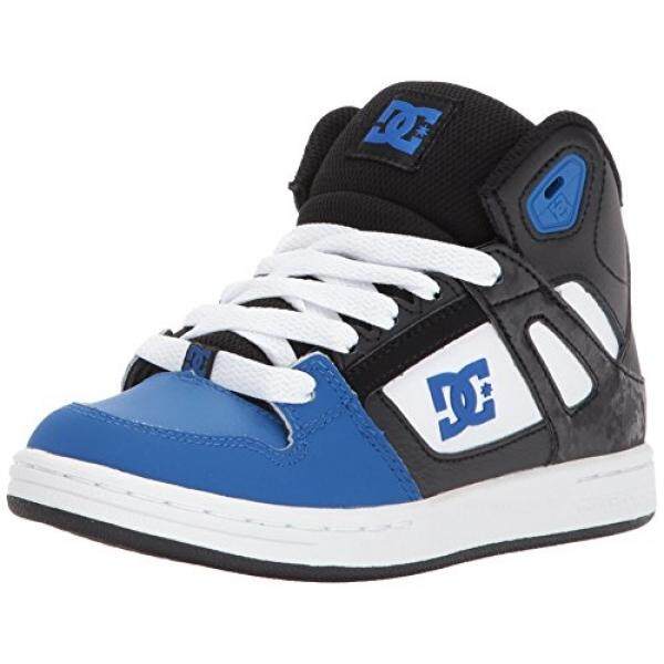 DC Rebound Skate Sepatu Hitam/Biru/Putih, US Anak Besar-Intl