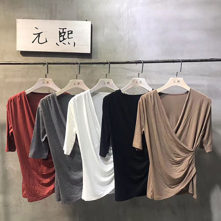 Setiap Hari Istimewa Harga Yuan Hee Temperamen, V Silang Silang Menunjukkan Mantel Tipis, versi Korea dari Warna Polos Lipat, Budidaya Diri Pinggang Pinggang Bergaris Atas, Kaus untuk Wanita-Internasional