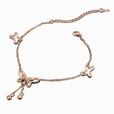 Fang Fang Fashion Diamante Titanium Gelang Kaki Baja Butterfly Rantai Pergelangan Kaki (Gold)