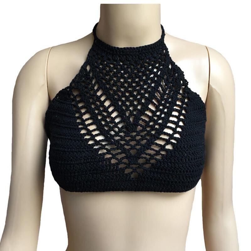 Fang Fang Wanita Rajutan Merenda Pantai Bikini Beha (Hitam)-Internasional