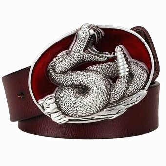 Busana Pria Asli Kulit Sabuk Logam Gesper Ular Sabuk Rattlesnake Pola Raja Cobra Sabuk Punk Rock Gaya Menunjukkan Korset Wanita -Internasional