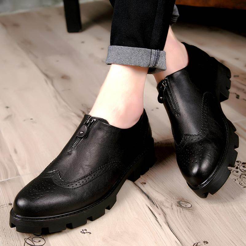 High Quality Men's Genuine Leather Formal Shoes British Style Thick Bottom Casual Leather Shoes Height Increase Dress Shoes Business Working Shoes Slip-on Leather Wedding Shoes