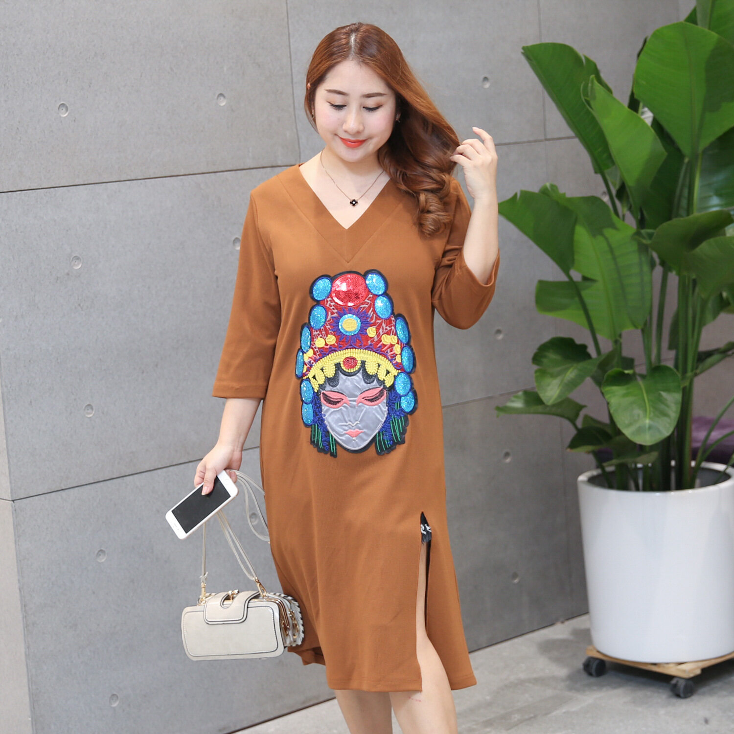 Lemak Mm Lemak XL Wanita Baru Musim Semi Rok Panjang Sisi -Intl