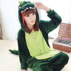 Flanel Musim Dingin Piyama Hangat Kartun Pasangan Hewan Dinosaurus Piyama Hangat Copule Kasual Baju Tidur Cantik