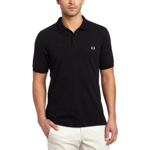 FRED PERRY Fred Perry Pria Ketat Kemeja Polos Hitam, Medium-Intl