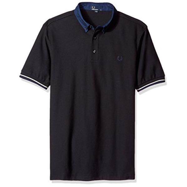 FRED PERRY Fred Perry Pria Tenun Kerah Kemeja Kemeja, Hitam,-Internasional