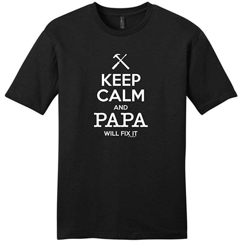 Hip Hop Tetap Tenang dan Papa Akan Memperbaikinya, hadiah Kakek Hitam Mode Kasual 100% Katun Mens Lengan Pendek T Shirt-Internasional