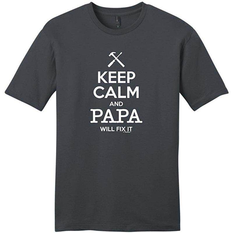Hip Hop Tetap Tenang dan Papa Akan Memperbaikinya, hadiah Kakek Muda Arang Mode Kasual 100% Katun Mens Lengan Pendek T Shirt-Internasional