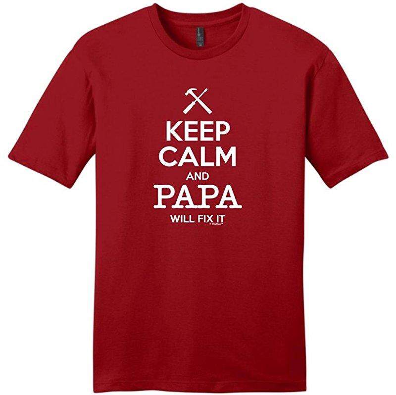 Hip Hop Tetap Tenang dan Papa Akan Memperbaikinya, hadiah Kakek Muda Merah Mode Kasual 100% Katun Mens Lengan Pendek T Shirt-Internasional