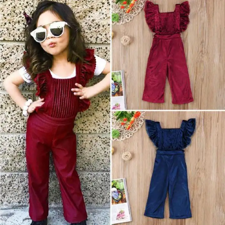 Hot Kids Girls Velvet Bib Pants 