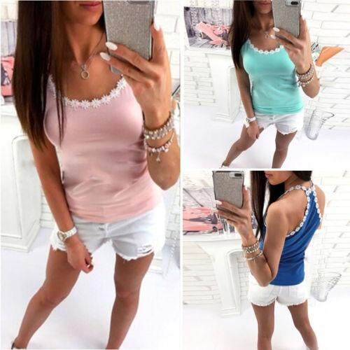 Jual Seksi Modis Wanita Musim Panas Tanpa Lengan Bunga Rompi Atasan Blus Liburan Pantai Kasual Kaus Tangki Terbaik (Biru) -Internasional