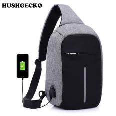 Hushgecko Kualitas Tinggi Baru Pria Tas Kurir Selempang Sling Tas Dada Bahu Anti-Theft Tali Kembali Paket Laday Kasual pengisi Daya USB Eksternal Tas Biaya Perjalanan