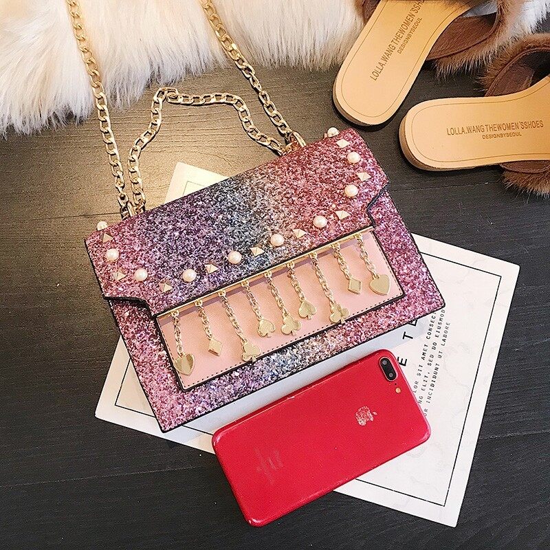 TC Store Instagram Korean Style sequin women New style bag small bag (Pink)