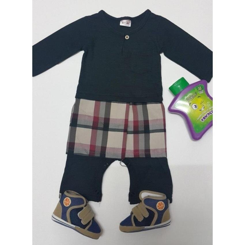 Jumper Baju Melayu Samping Pelikat Bayi Romper Raya (Hitam)-Internasional