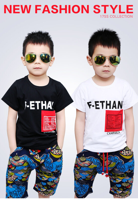 Nơi bán Korean Boys Summer Short-sleeved Printed T-shirt Baby Boy Clothes Suits Printed Clothing - intl