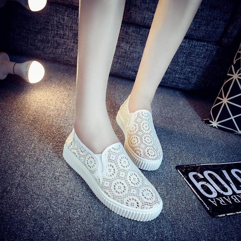 Gaya Korea Wanita Kanvas Sepatu Datar Sepatu Berongga (Gading)-Internasional
