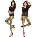 Wanita Ramping Legging Tinggi Pinggang Kurus Legging Wanita Ular Dicetak Pant Kecil Ukuran Tiruan Kulit Celana Emas-Internasional