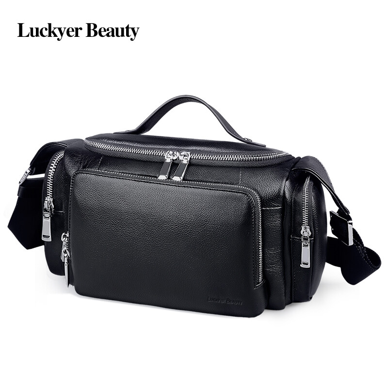 Luckyer Beauty Pria Kulit Sapi Asli Berkualitas Kurir Tas Pria Tas Bahu Multi Fungsi Anti-Air Pria Perjalanan Digital bahu Kamera Tas-Internasional