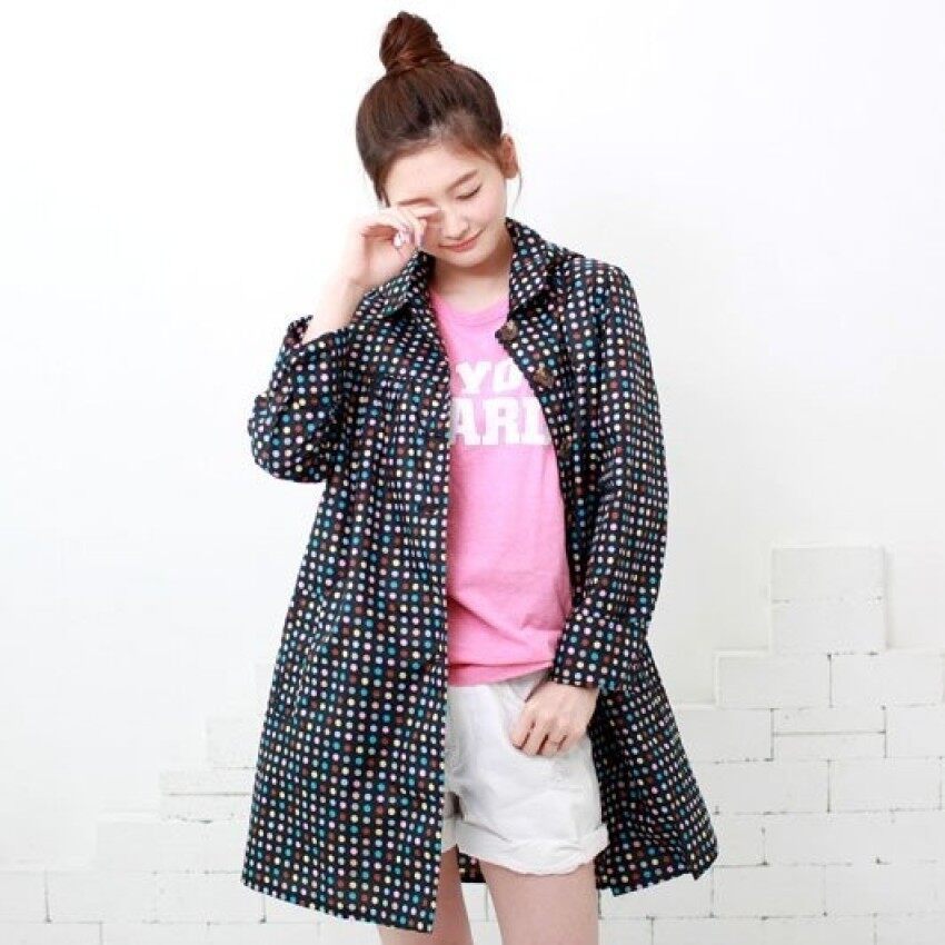 May_zz Warna-warni Dot Wanita Dewasa Gaya Korea Selatan dan Jepang Polka Jas Hujan Totol-totol (Hitam Warna-warni Polka Dots) -Intl