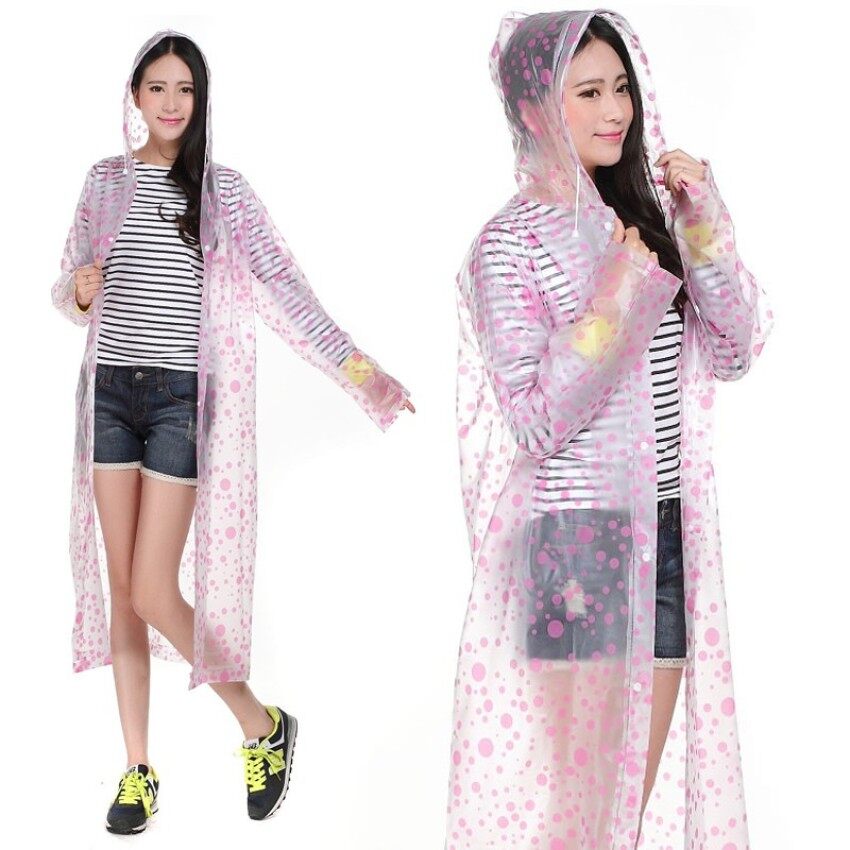 May_zz Jepang dan Korea Selatan Sekali Pakai Transparan Mantel Hujan Anti-angin Gaya Jas Hujan (dengan Tas Penyimpanan Modelcandy Warna Jas Hujan Rose)-Intl