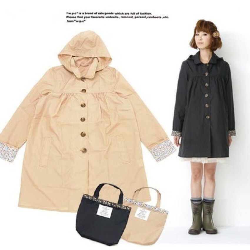 May_zz Baru Gaya Jepang Nn. Ringan Bernapas Poncho Cutecoat-Jas Hujan Fashion Sleeveside Bunga Bagian (1008 Black)-Intl