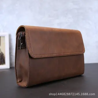 Men S Crazy Horse Clutch Handbag Leather Wallet Casual Fashion Purse Camel