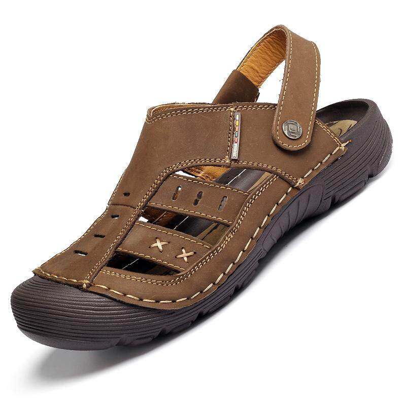Pria Kulit Sapi Sepatu Pantai Nyaman Panjat Tebing Luar Ruangan Sepatu Gunung Khusus Di Air Sandal (Coklat)-Intl