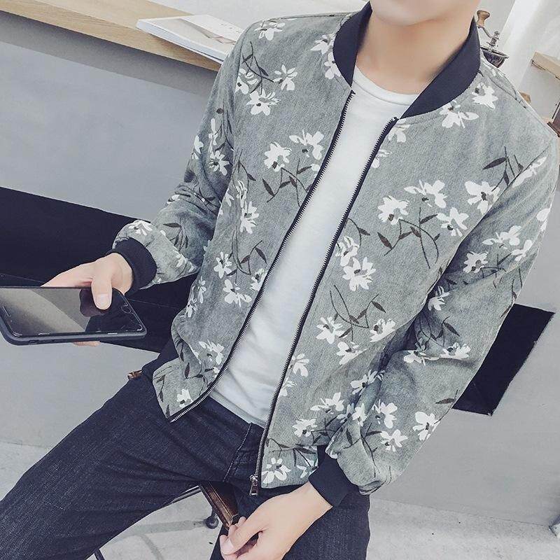 Pria Jaket Bomber New Spring Fashion Cetak Jaket untuk Bermain Baseball Mantel Tanpa Kerah Slim-Intl