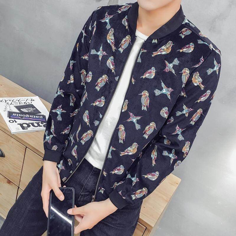 Pria Jaket Bomber New Spring Fashion Cetak Jaket untuk Bermain Baseball Mantel Tanpa Kerah Slim-Intl