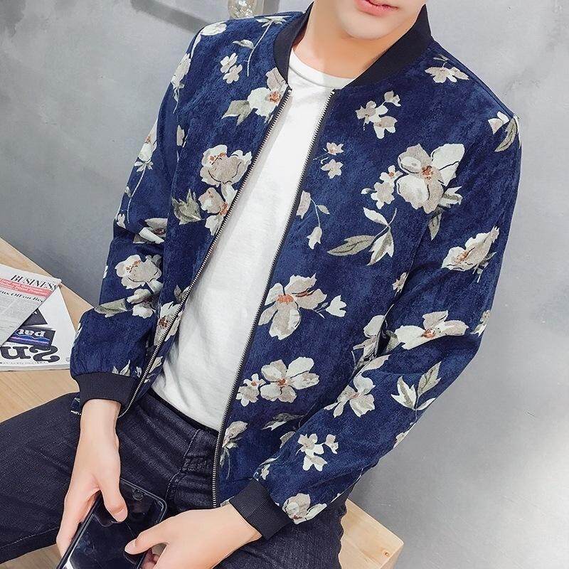 Pria Jaket Bomber New Spring Fashion Cetak Jaket untuk Bermain Baseball Mantel Tanpa Kerah Slim-Intl