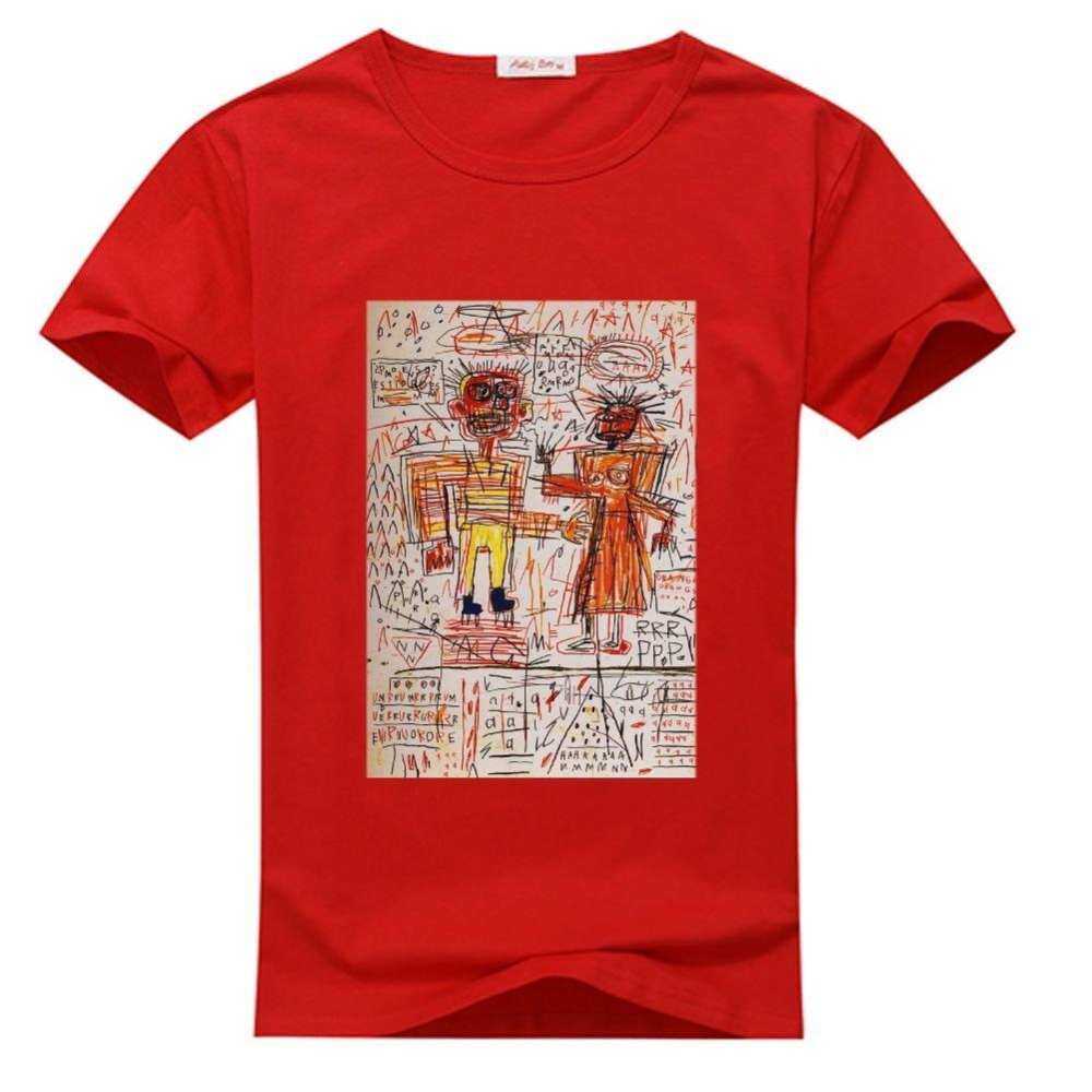 Pria S Kaos O-neck Kustom Michel Jean Kemeja Merah Basquiat T